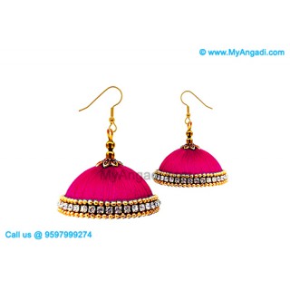 Pink Colour Silk Thread Jhumukka Earrings