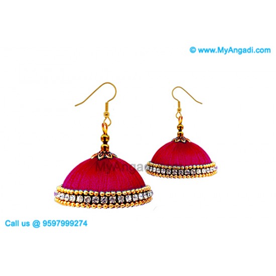 Majenta Colour Silk Thread Jhumukka Earrings