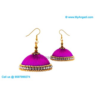 Purple Colour Silk Thread Jhumukka Earrings