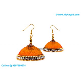 Orange Colour Silk Thread Jhumukka Earrings