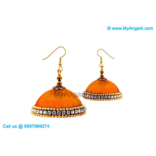 Orange Colour Silk Thread Jhumukka Earrings