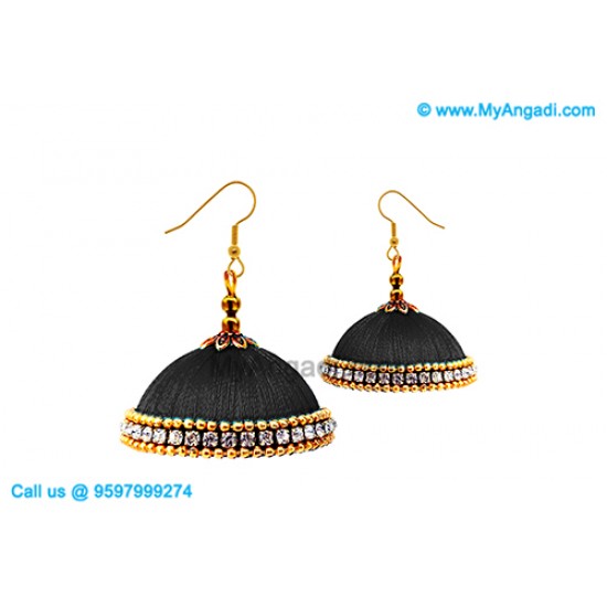 Black Colour Silk Thread Jhumukka Earrings