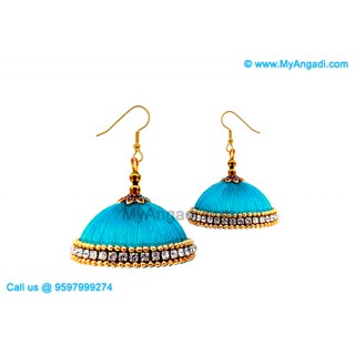 Turquoise Blue Colour Silk Thread Jhumukka Earrings