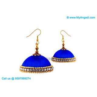Royal Blue Colour Silk Thread Jhumukka Earrings