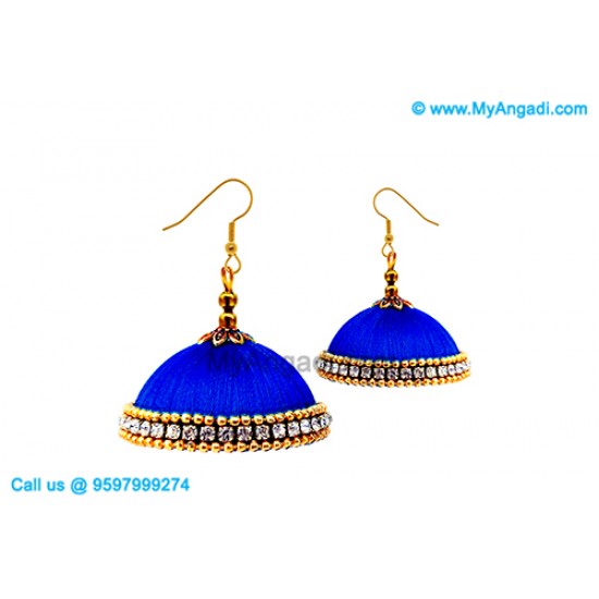 Royal Blue Colour Silk Thread Jhumukka Earrings