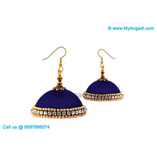 Dark Blue Colour Silk Thread Jhumukka Earrings