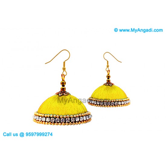 Yellow Colour Silk Thread Jhumukka Earrings