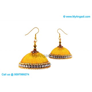 Golden Colour Silk Thread Jhumukka Earrings