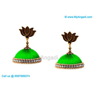 Lime Green Color Silk Thread Jhumukka Earrings