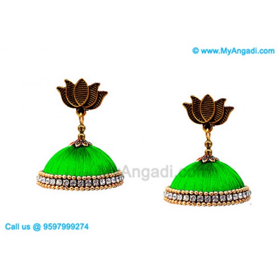 Lime Green Color Silk Thread Jhumukka Earrings