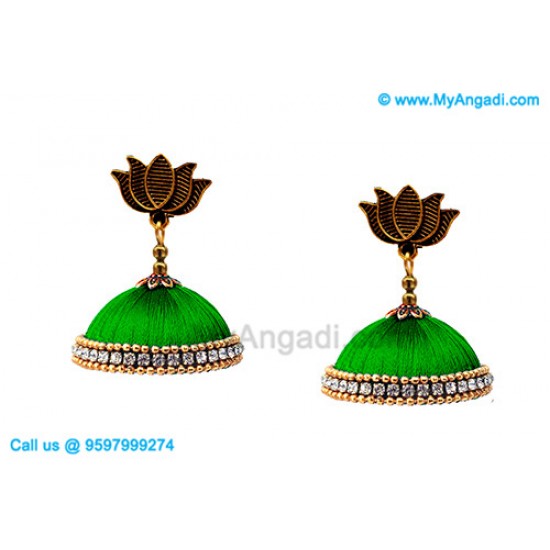 Green Colour Silk Thread Jhumukka Earrings