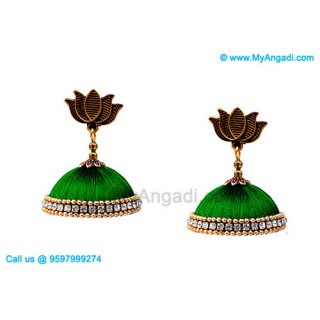 Teal Green Colour Silk Thread Jhumukka Earrings