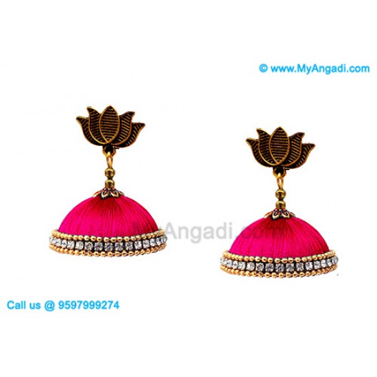 Majenta Colour Silk Thread Jhumukka Earrings