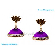 Violet Colour Silk Thread Jhumukka Earrings