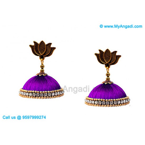 Violet Colour Silk Thread Jhumukka Earrings