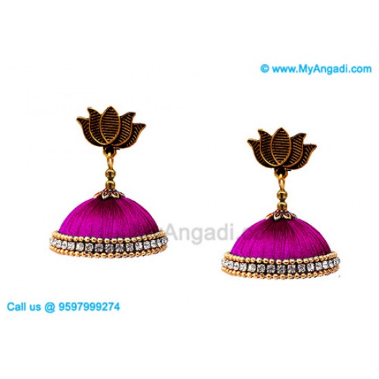 Purple Colour Silk Thread Jhumukka Earrings Purple Colour Silk Thread Jhumukka Earrings