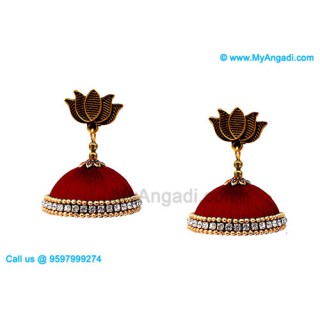 Maroon Colour Silk Thread Jhumukka Earrings