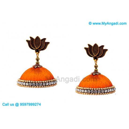 Orange Colour Silk Thread Jhumukka Earrings