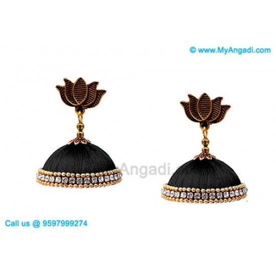 Black Colour Silk Thread Jhumukka Earrings