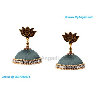 Grey Colour Silk Thread Jhumukka Earrings