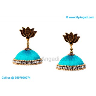 Turquoise Blue Colour Silk Thread Jhumukka Earrings