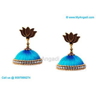 Blue Colour Silk Thread Jhumukka Earrings