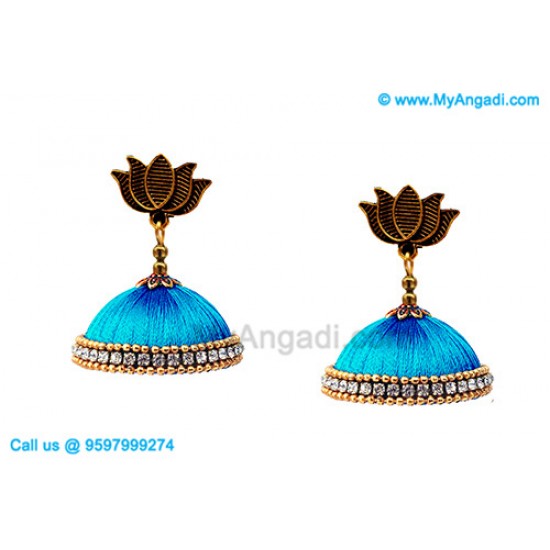 Blue Colour Silk Thread Jhumukka Earrings