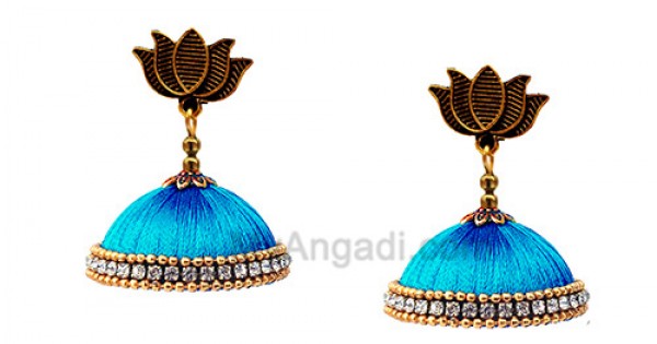 Blue silk thread earrings on sale