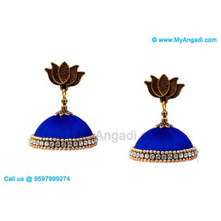 Royal Blue Colour Silk Thread Jhumukka Earrings