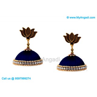 Dark Blue Colour Silk Thread Jhumukka Earrings