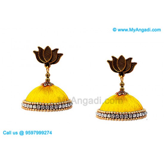 Yellow Colour Silk Thread Jhumukka Earrings