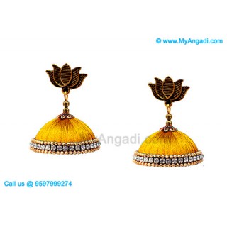 Golden Colour Silk Thread Jhumukka Earrings