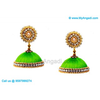 Lime Green Color Silk Thread Jhumukka Earrings