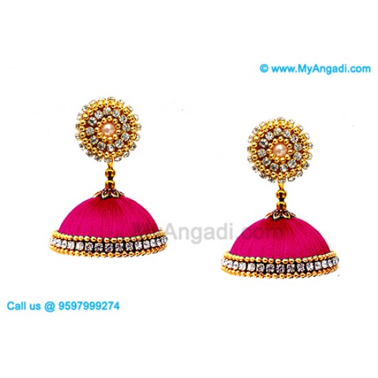 Pink Colour Silk Thread Jhumukka Earrings