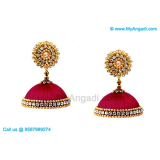 Majenta Colour Silk Thread Jhumukka Earrings