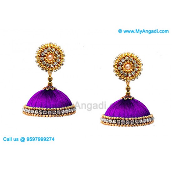 Violet Colour Silk Thread Jhumukka Earrings