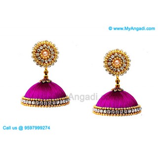 Purple Colour Silk Thread Jhumukka Earrings