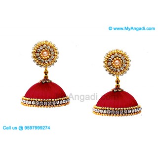 Maroon Colour Silk Thread Jhumukka Earrings