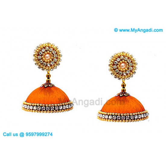 Orange Colour Silk Thread Jhumukka Earrings