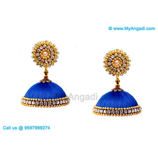 Royal Blue Colour Silk Thread Jhumukka Earrings