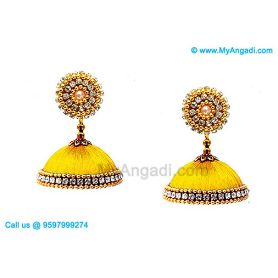Yellow Colour Silk Thread Jhumukka Earrings