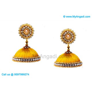 Golden Colour Silk Thread Jhumukka Earrings