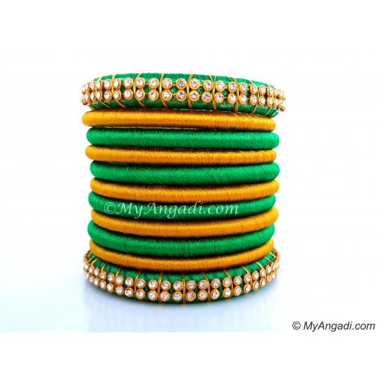 Green Colour Silk Thread Bangles