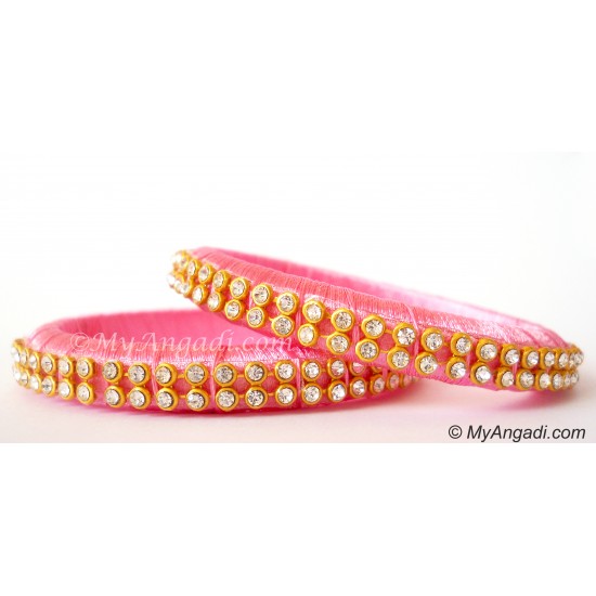 Rose Colour Silk Thread Bangles