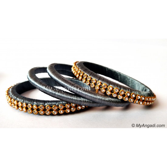 Grey Colour Silk Thread Bangles