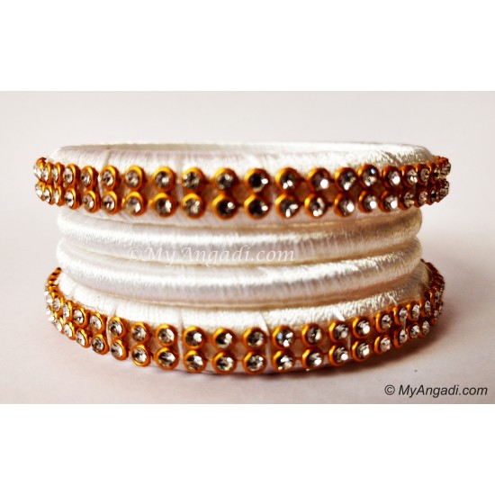 Silk thread bangles white colour on sale