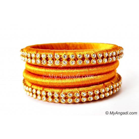 Dark Yellow Colour Silk Thread Bangles