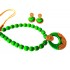 Youth Lime Green Silk Thread Necklace with Grand Pendant and Earrings