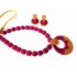 Youth Magenta Silk Thread Necklace with Grand Pendant and Earrings