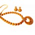 Youth Gold Silk Thread Necklace with Grand Pendant and Earrings